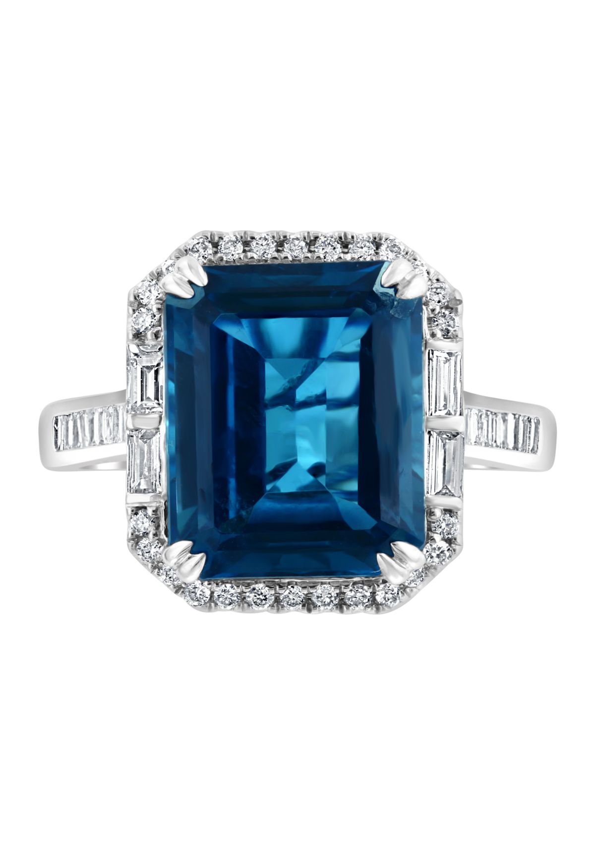  14K White Gold Diamond London Blue Topaz Ring 