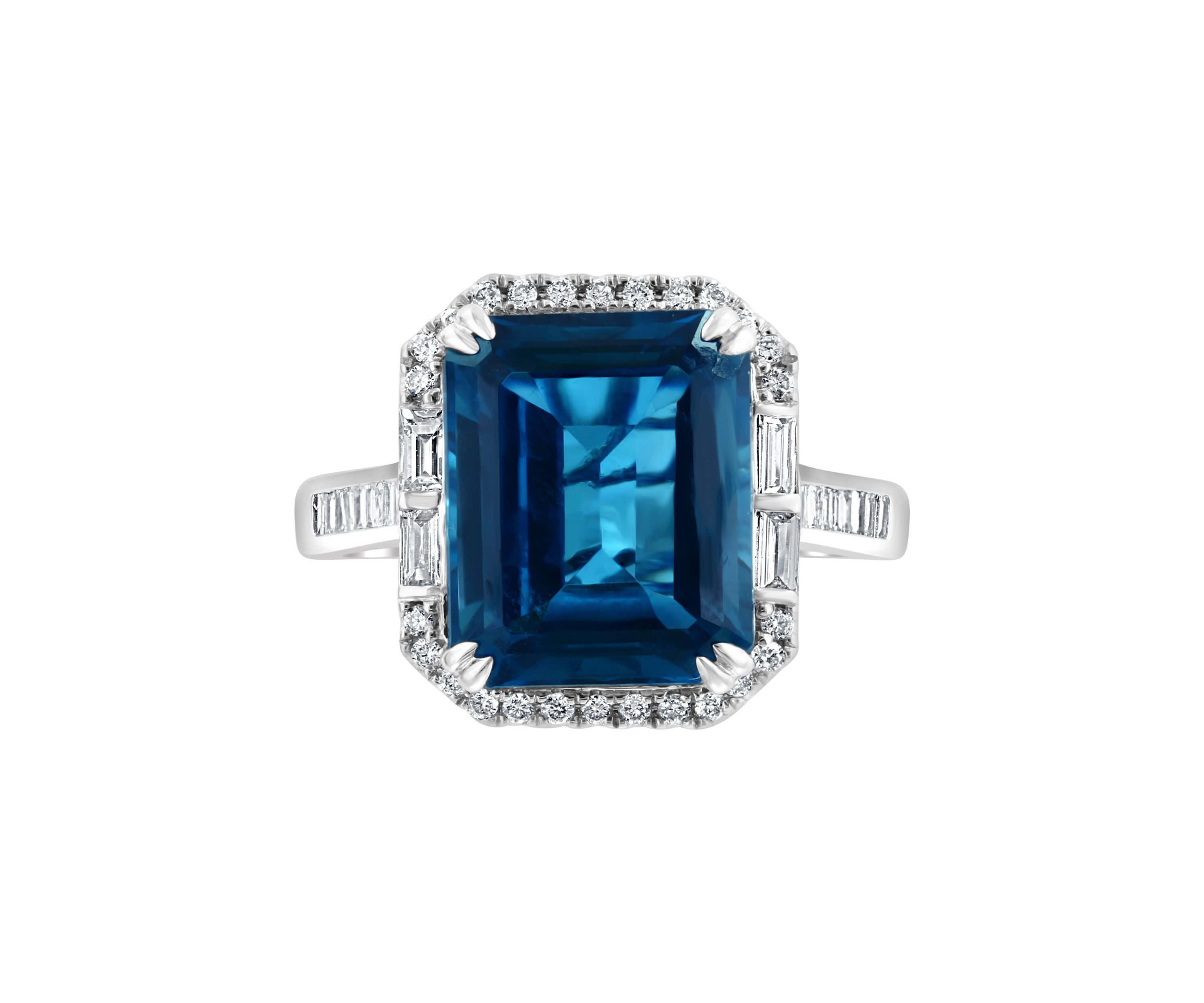  14K White Gold Diamond London Blue Topaz Ring 