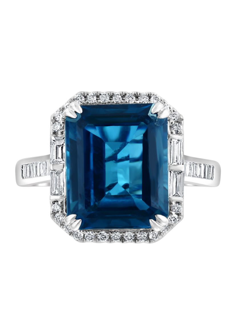  14K White Gold Diamond London Blue Topaz Ring 