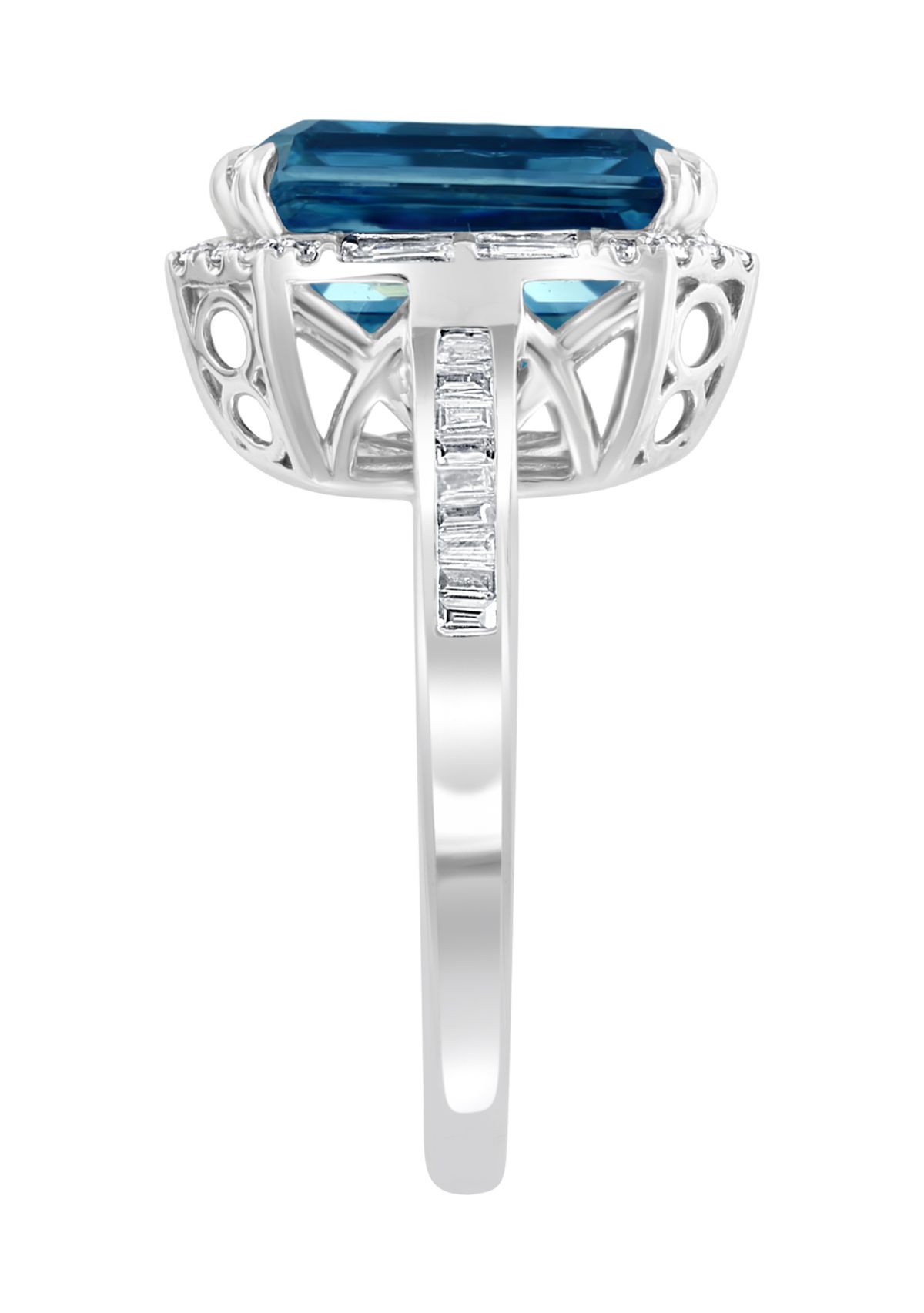  14K White Gold Diamond London Blue Topaz Ring 