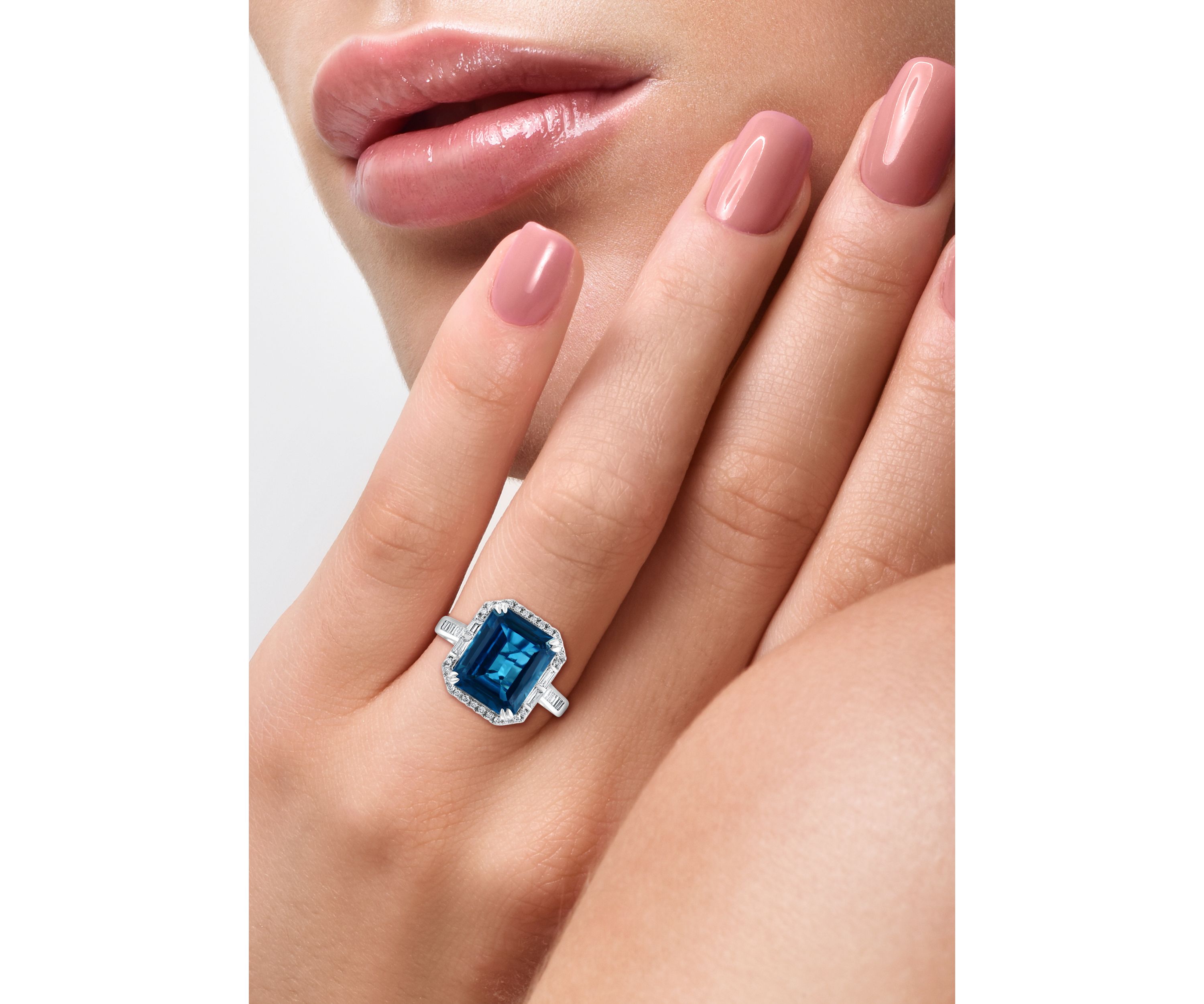  14K White Gold Diamond London Blue Topaz Ring 