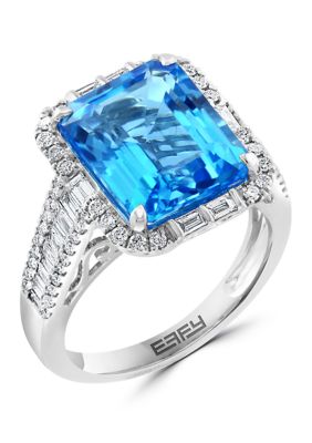 Effy 3/4 Ct. T.w. Diamond And 7.13 Ct. T.w. Blue Topaz Ring In 14K White Gold