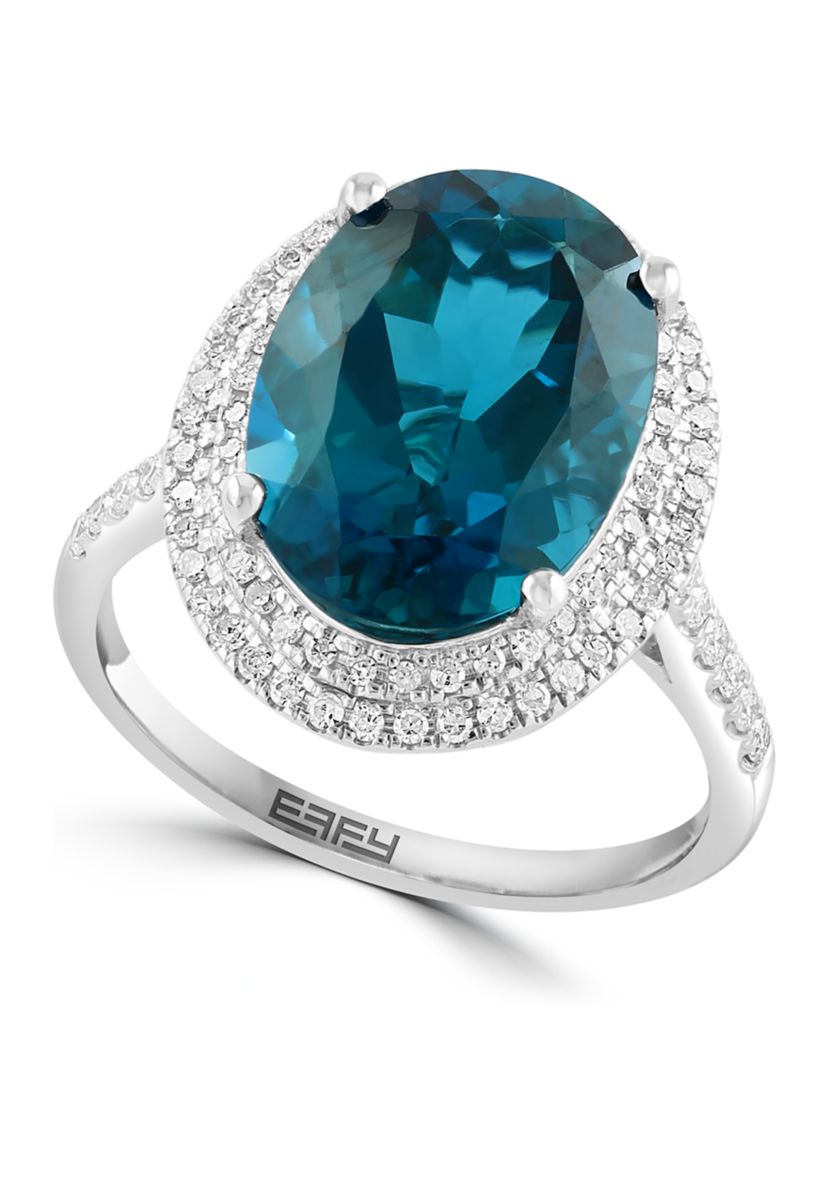 6.85 ct. t.w. Blue Topaz, 3/8 ct. t.w. Diamond Ring In 14K White Gold