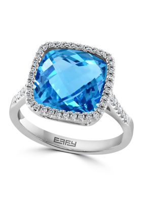 Effy 14K White Gold Diamond And Blue Topaz Ring