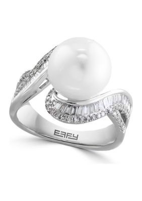 Effy 5/8 ct. t.w. Diamond, Freshwater Pearl Ring in 14K White Gold, 7 -  0617892829604