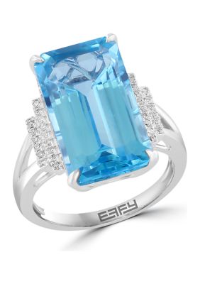 Effy 1/10 ct. t.w. Diamond and Sky Blue Topaz Ring in 14K White Gold, 7