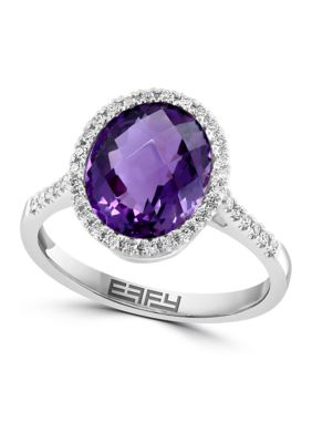 Effy 1/6 Ct. T.w. Diamond And Amethyst Ring In 14K White Gold, 7 -  0617892830617