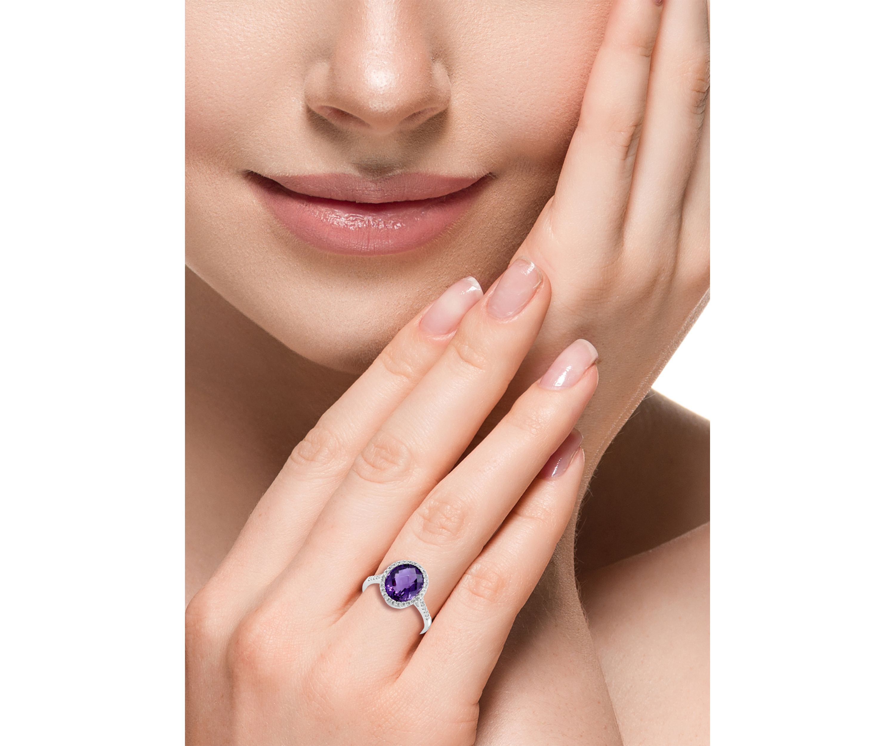 1/6 ct. t.w. Diamond and Amethyst Ring in 14K White Gold