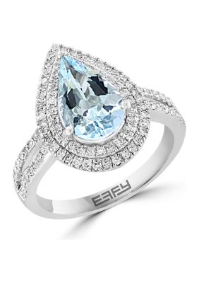 Effy 1/2 Ct. T.w. Diamond And Aquamarine Ring In 14K White Gold