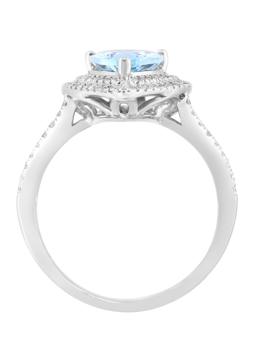 1/2 ct. t.w. Diamond and Aquamarine Ring in 14K White Gold