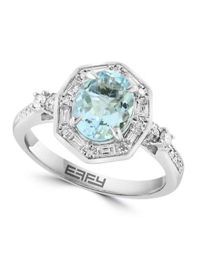 Effy 1/3 Ct. T.w. Diamond And Aquamarine Ring In 14K White Gold
