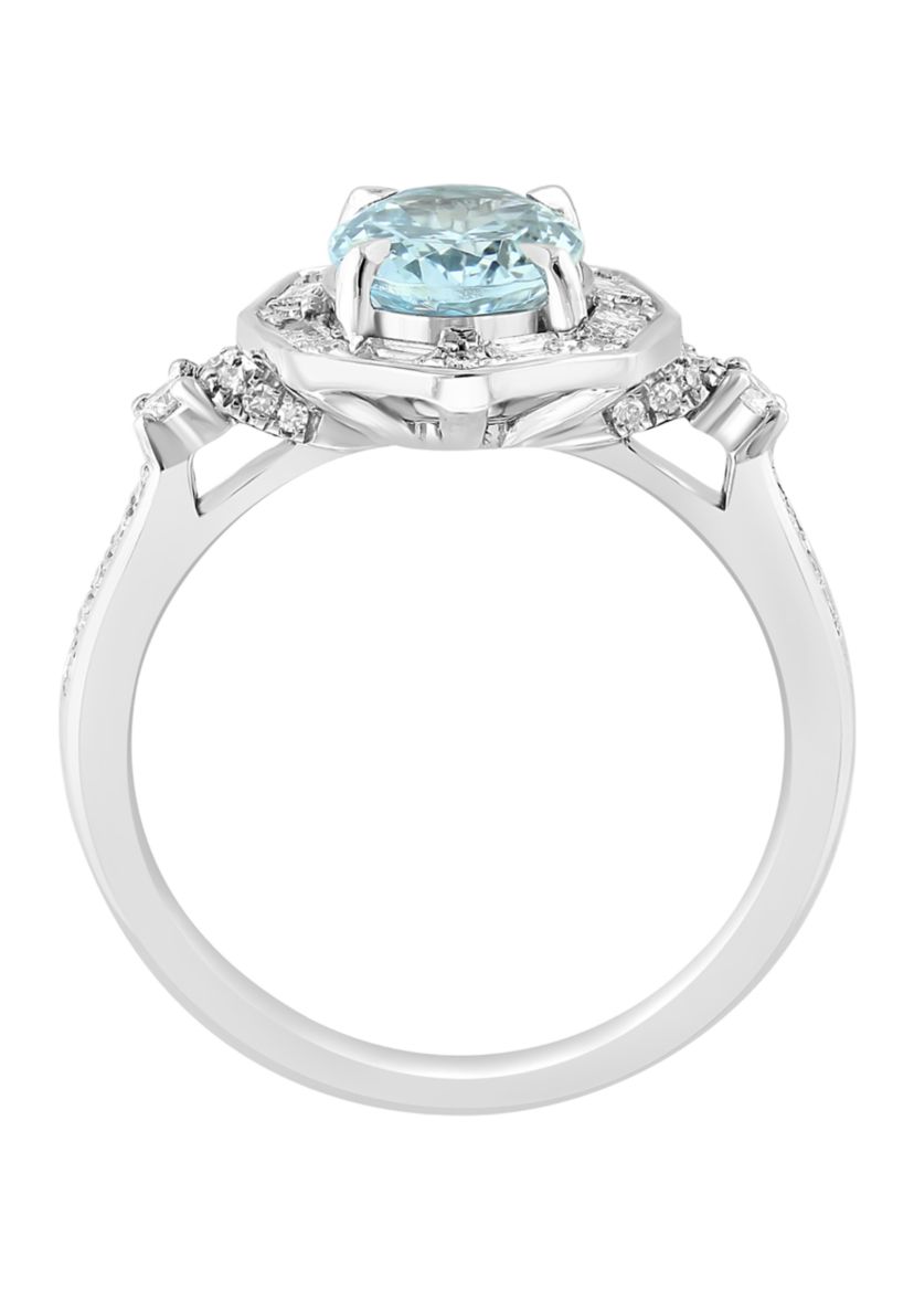 1/3 ct. t.w. Diamond and Aquamarine Ring in 14K White Gold