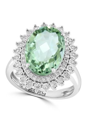 Effy 1/3 Ct. T.w. Diamond, Green Amethyst Ring In 14K White Gold
