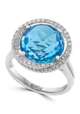 Effy 1/4 ct. t.w. Diamond, 10.1 ct. t.w. Blue Topaz Ring in 14K White Gold