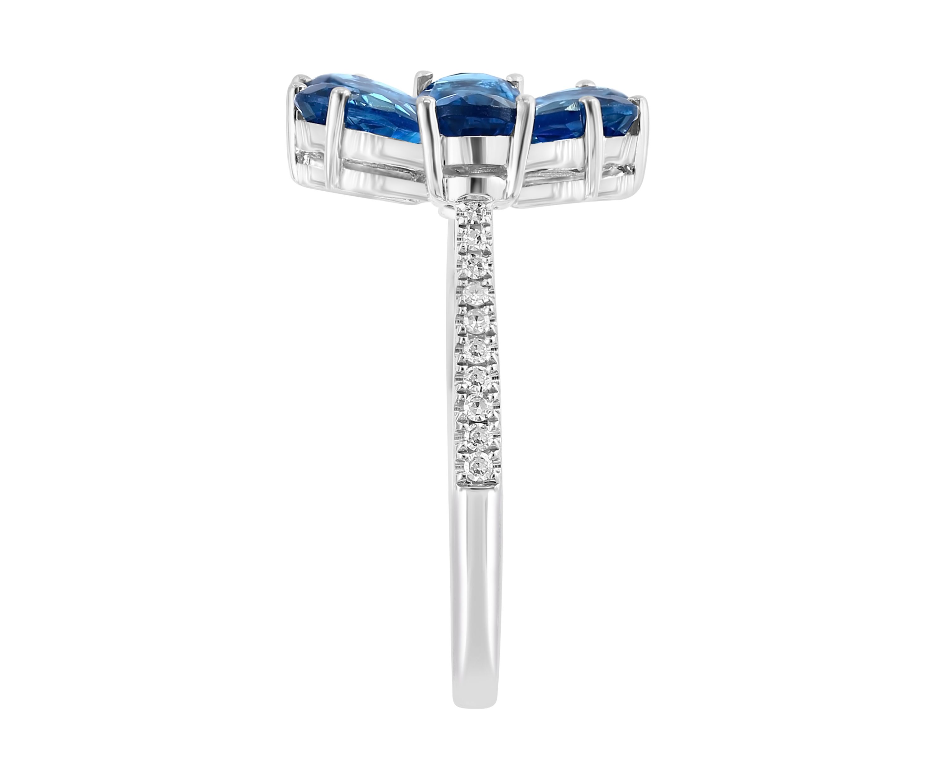 Diamond and London Blue Topaz Flower Ring in 14K White Gold