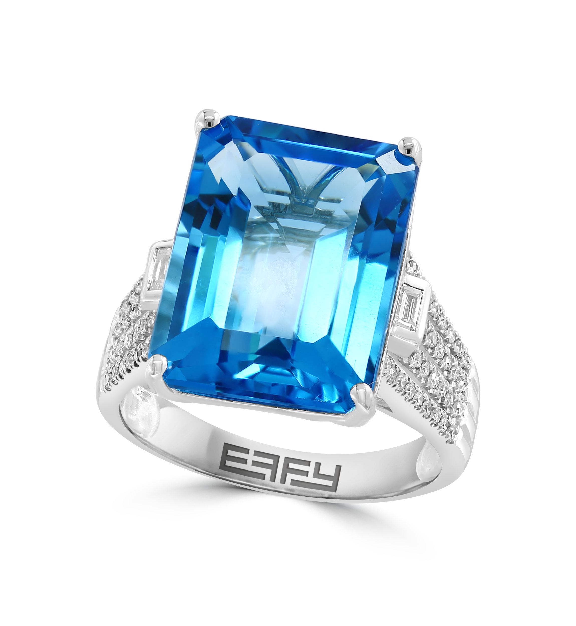 1/4 ct. t.w. Diamond, 13.5 ct. t.w. Blue Topaz Ring in 14K White Gold