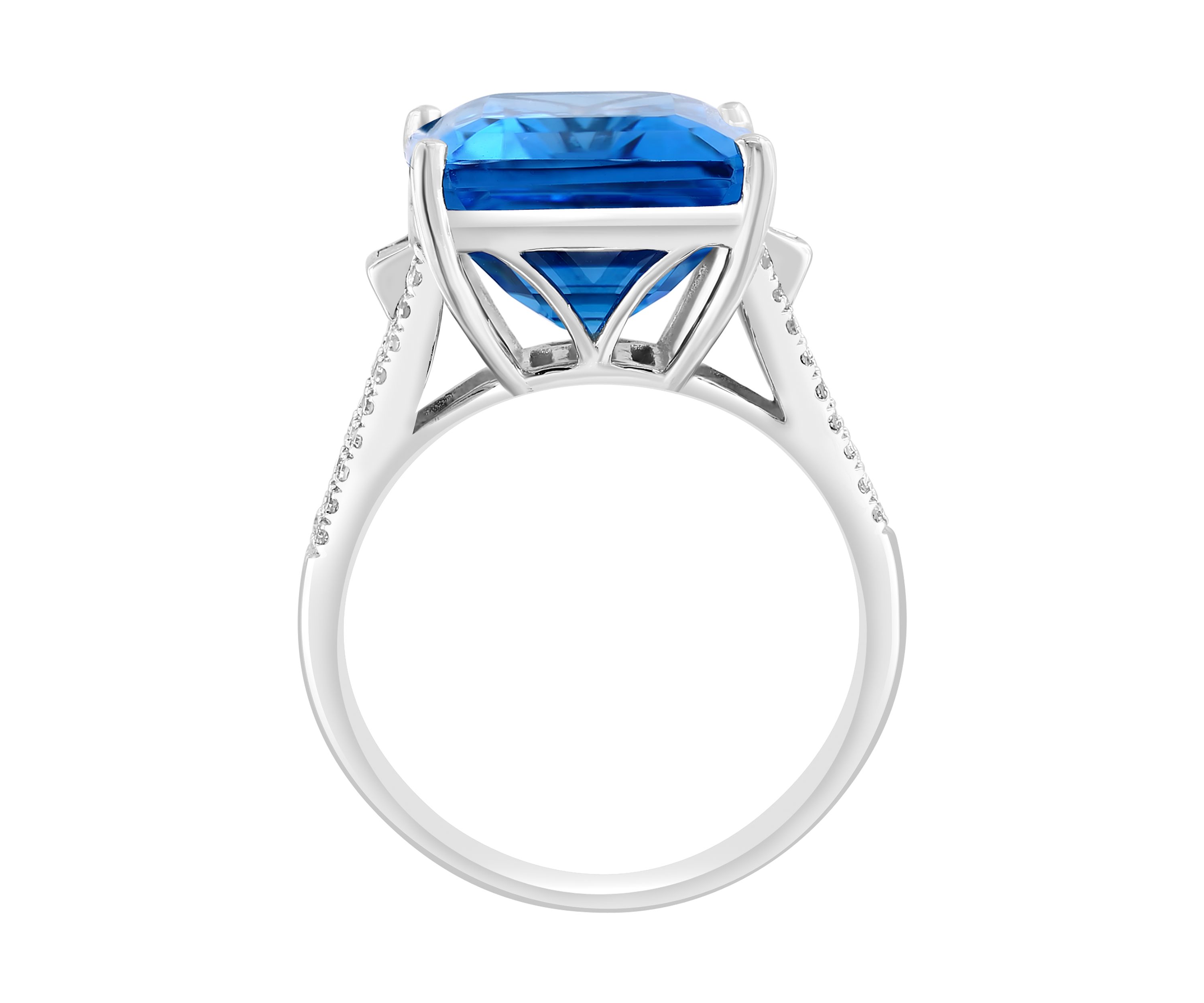 1/4 ct. t.w. Diamond, 13.5 ct. t.w. Blue Topaz Ring in 14K White Gold