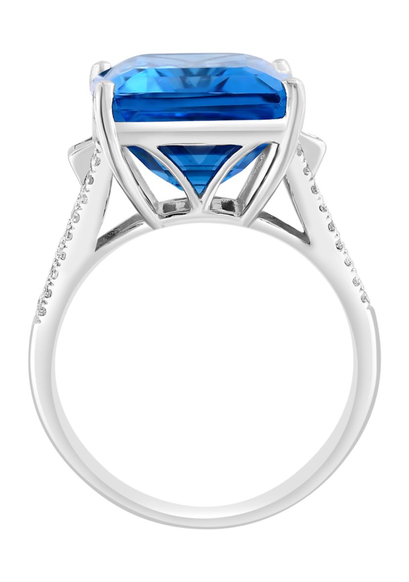 1/4 ct. t.w. Diamond, 13.5 ct. t.w. Blue Topaz Ring in 14K White Gold