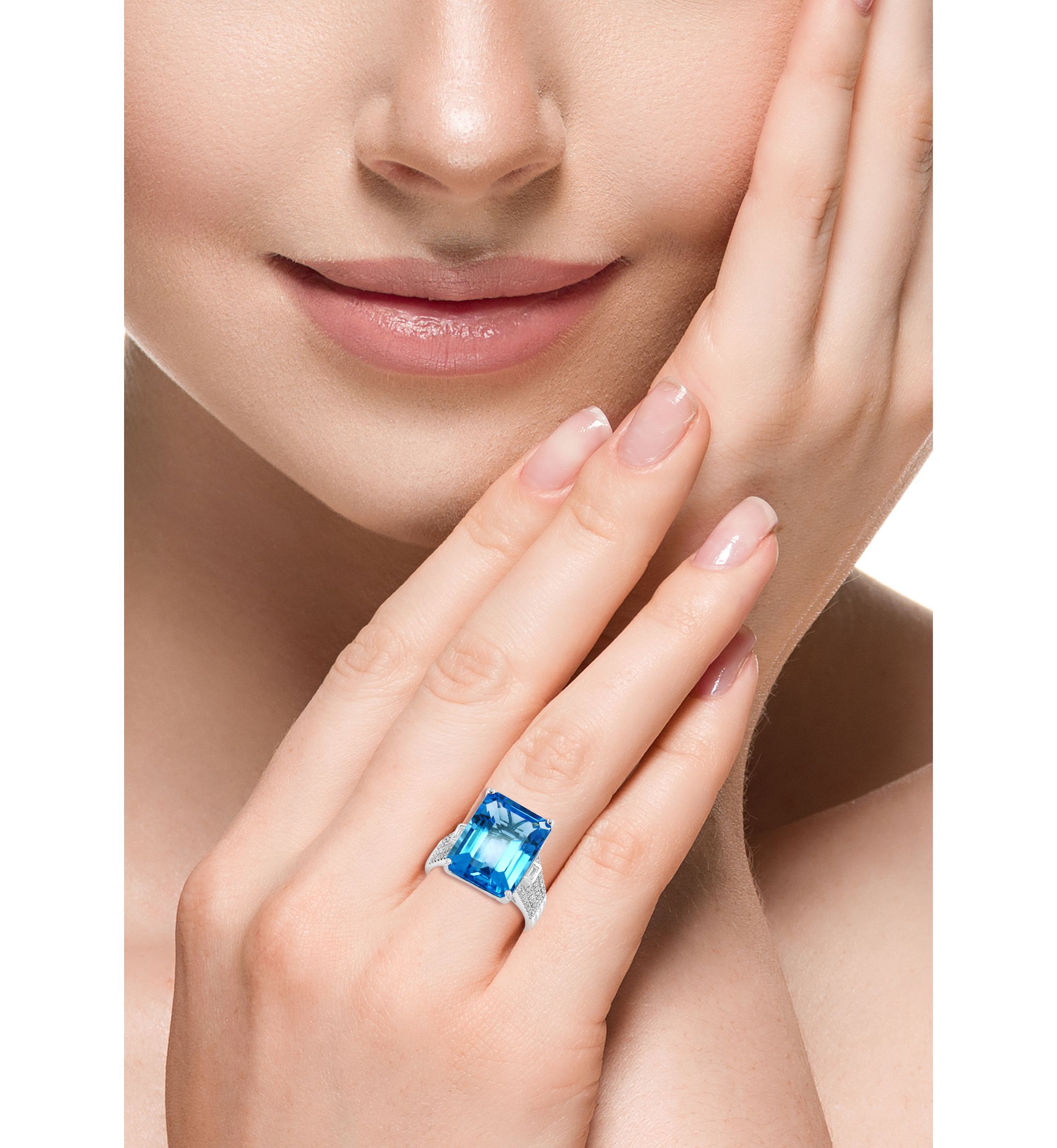 1/4 ct. t.w. Diamond, 13.5 ct. t.w. Blue Topaz Ring in 14K White Gold