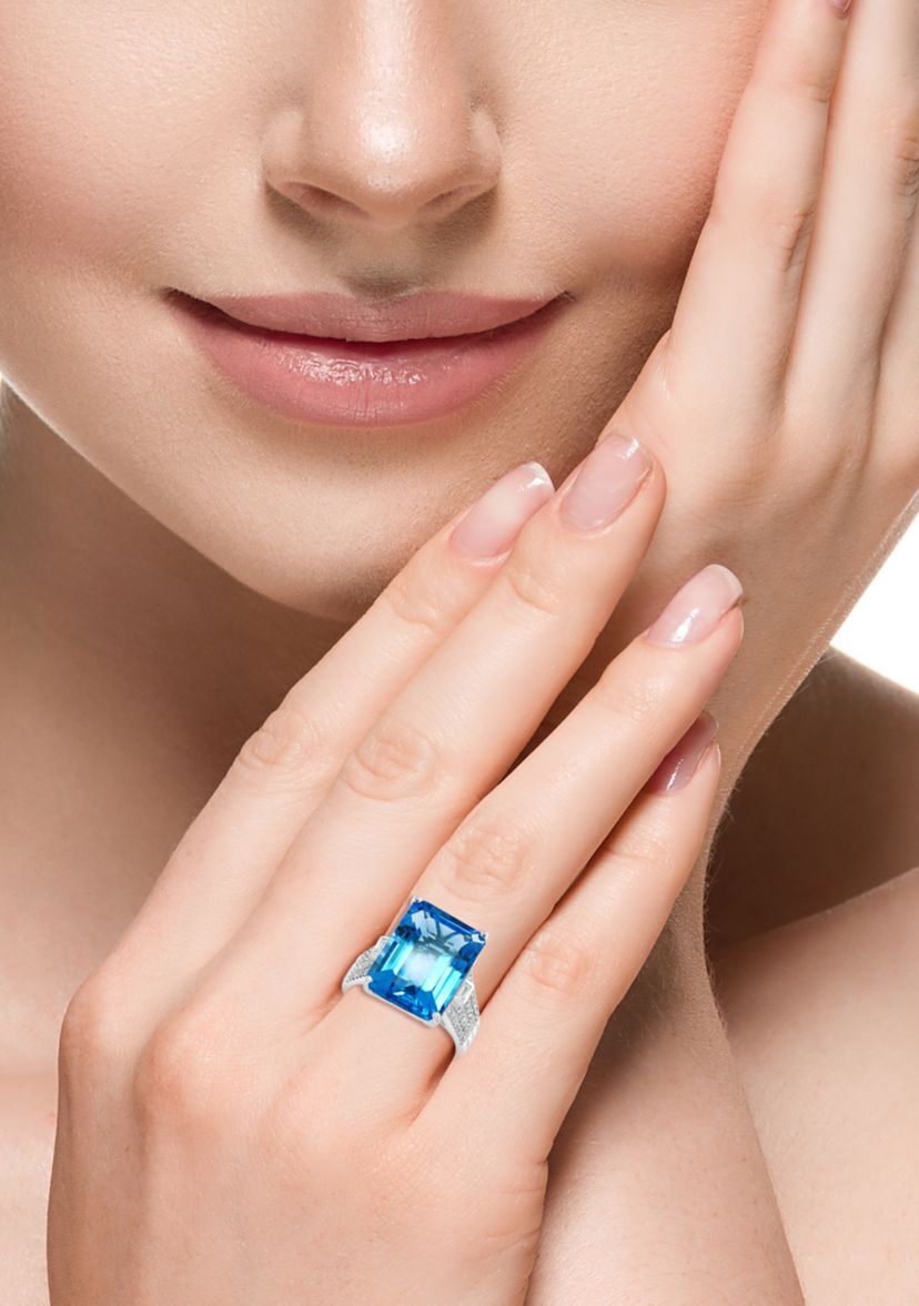 1/4 ct. t.w. Diamond, 13.5 ct. t.w. Blue Topaz Ring in 14K White Gold