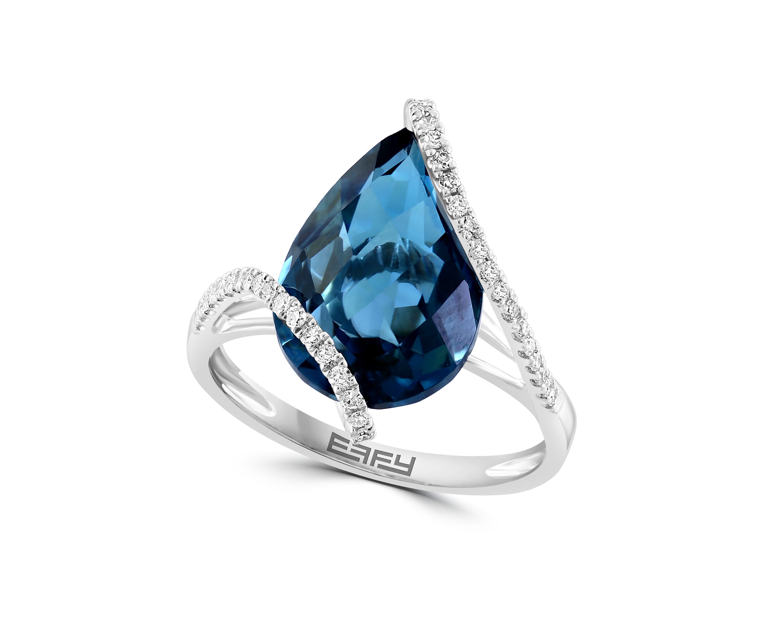 1/5 ct. t.w. Diamond and London Blue Topaz Ring in 14K White Gold