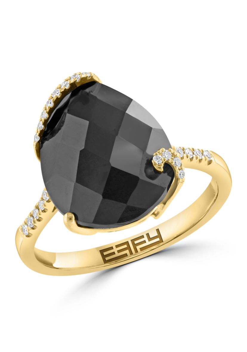 Diamond and Onyx Ring in 14K Yellow Gold