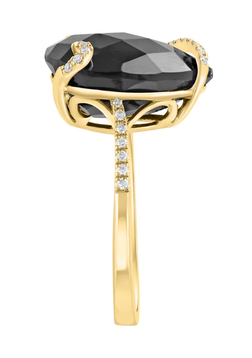 Diamond and Onyx Ring in 14K Yellow Gold