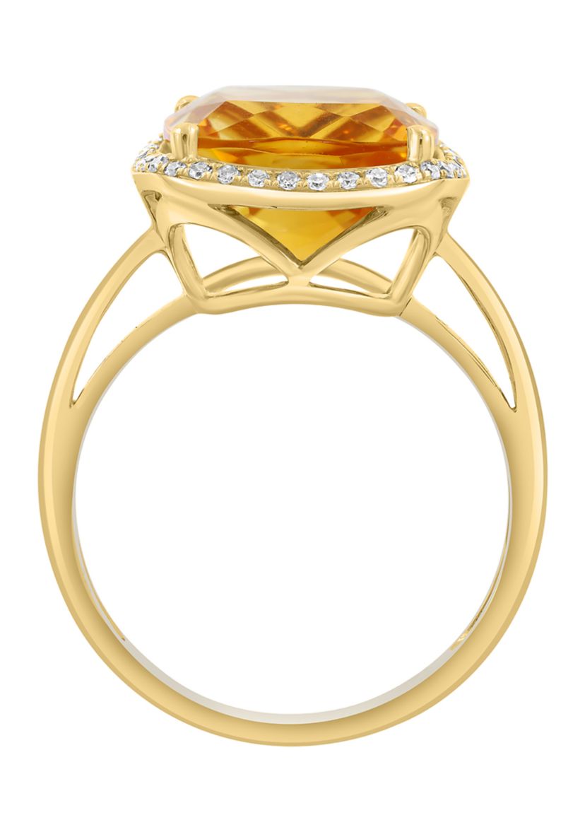 Diamond and Citrine Ring in 14K Yellow Gold
