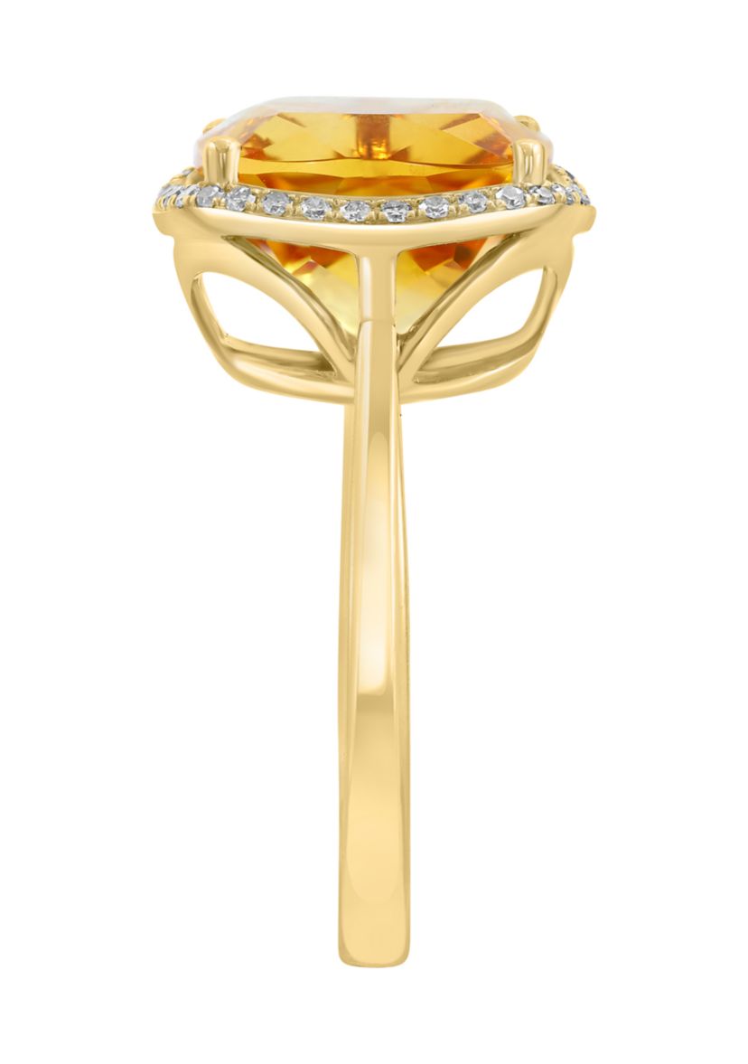 Diamond and Citrine Ring in 14K Yellow Gold