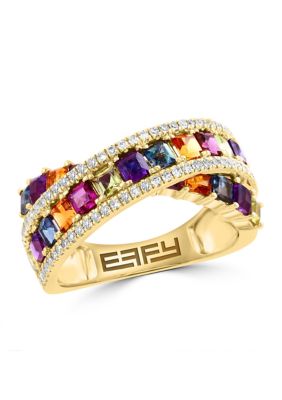Effy 14K Yellow Gold Diamond, Amethyst, London Blue Topaz, Citrine, Rhodolite, Peridot Ring, 7