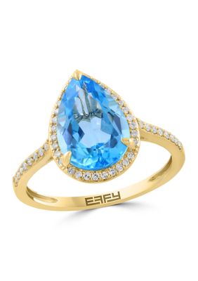 Effy Diamond Blue Topaz Ring in 14K Yellow Gold, 7