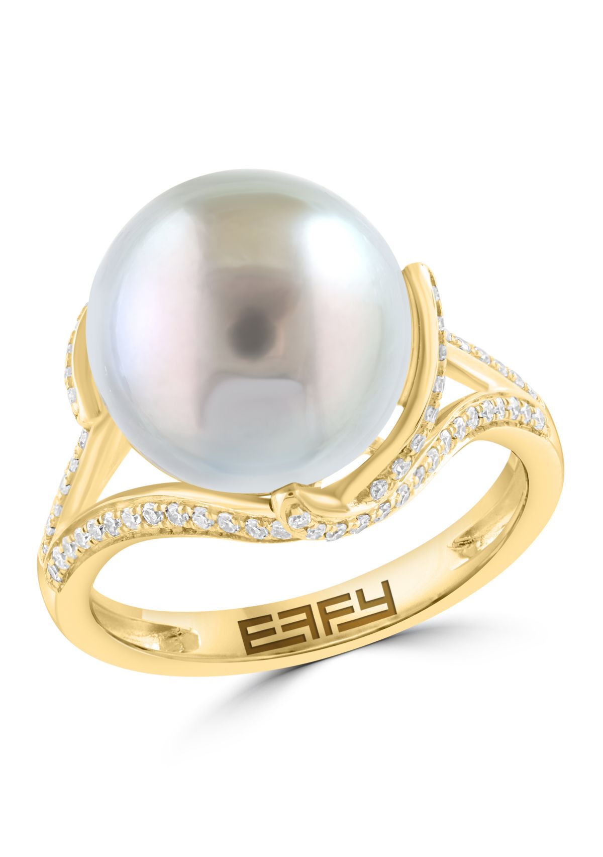 1/4 ct. t.w. Diamond and Tahitian Pearl Ring in 14K Yellow Gold