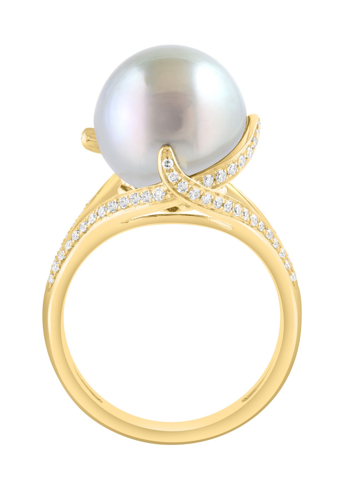 1/4 ct. t.w. Diamond and Tahitian Pearl Ring in 14K Yellow Gold