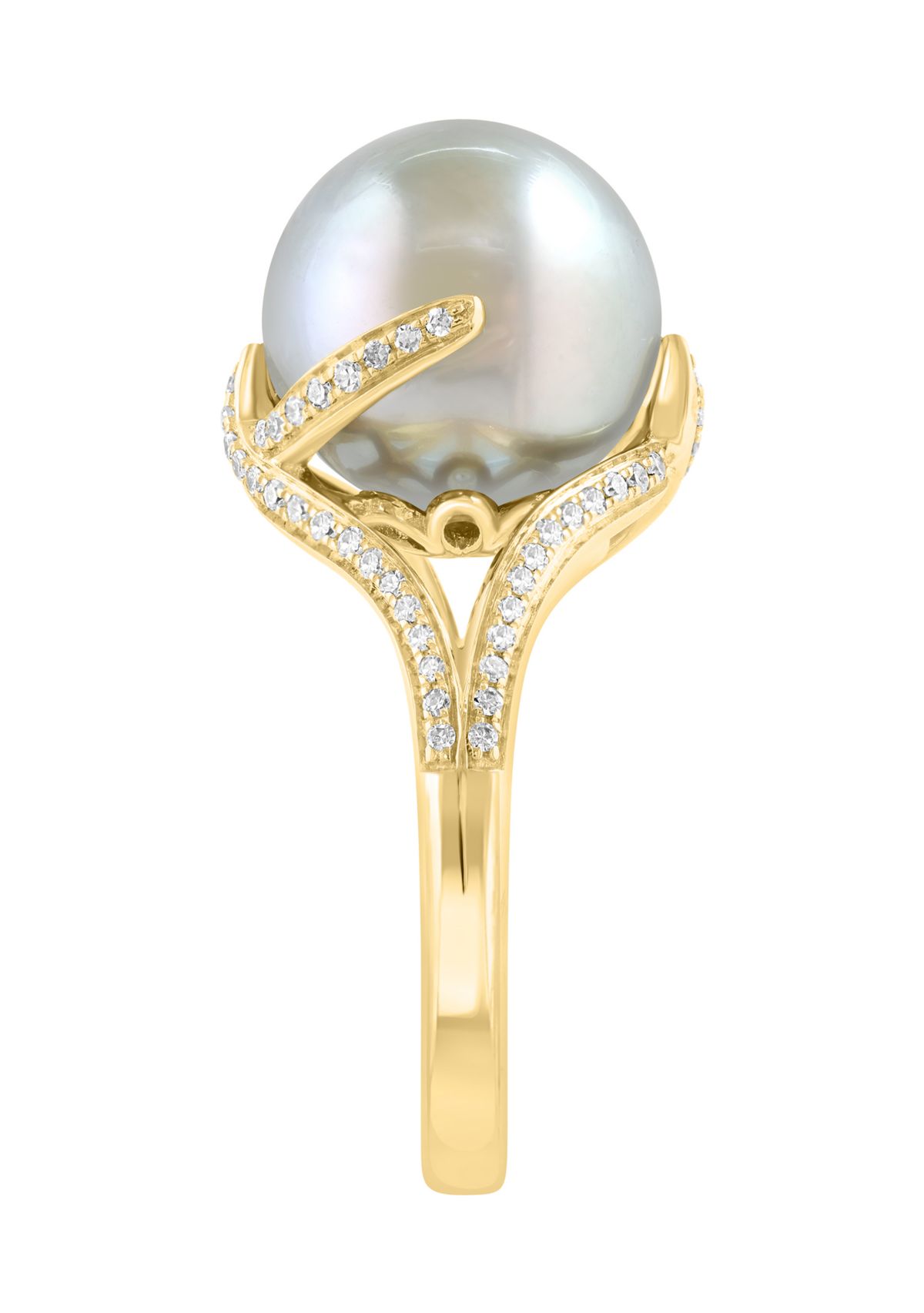 1/4 ct. t.w. Diamond and Tahitian Pearl Ring in 14K Yellow Gold