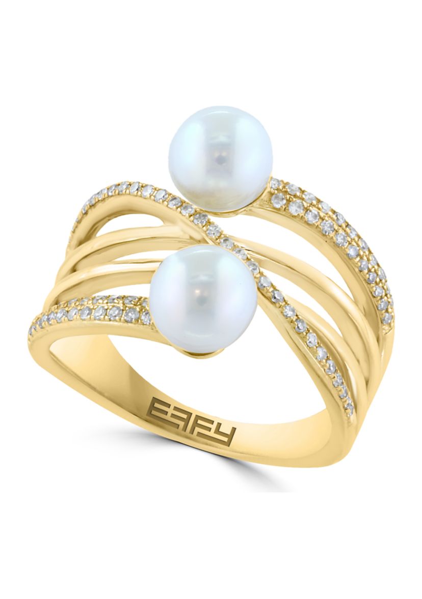 1/3 ct. t.w. Diamond, Freshwater Pearl Ring in 14K Yellow Gold