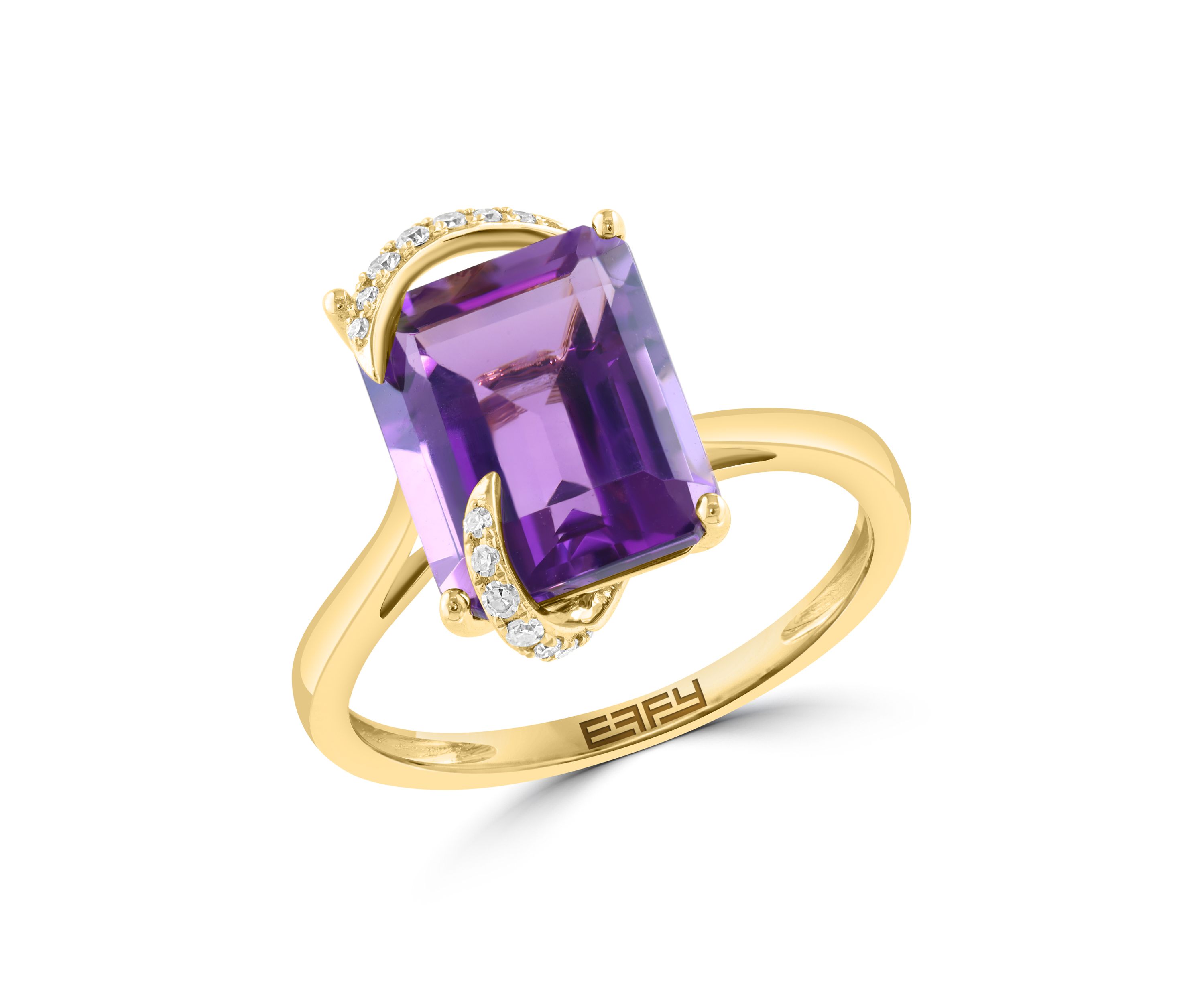 Diamond and Amethyst Ring in 14K Yellow Gold