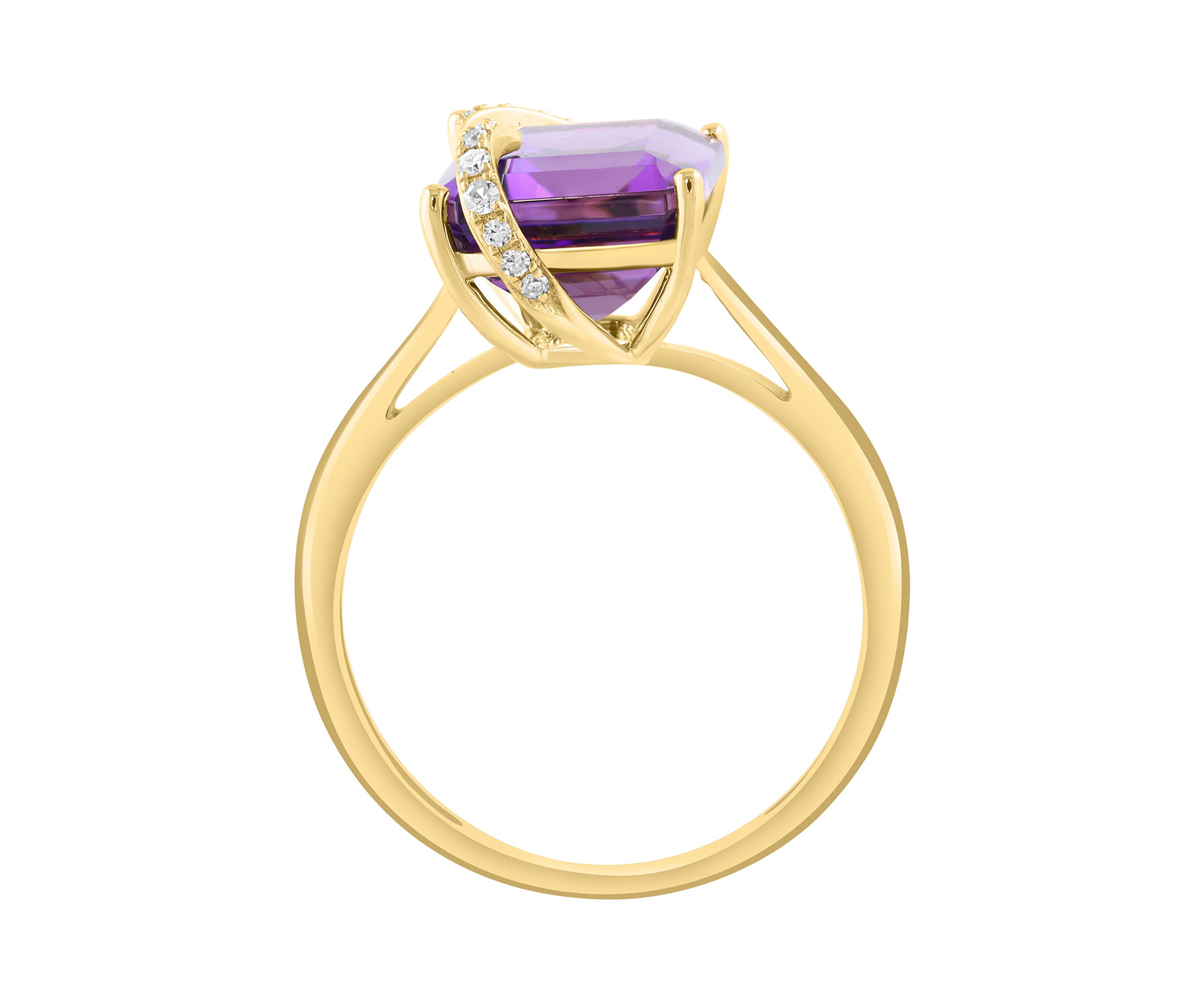 Diamond and Amethyst Ring in 14K Yellow Gold