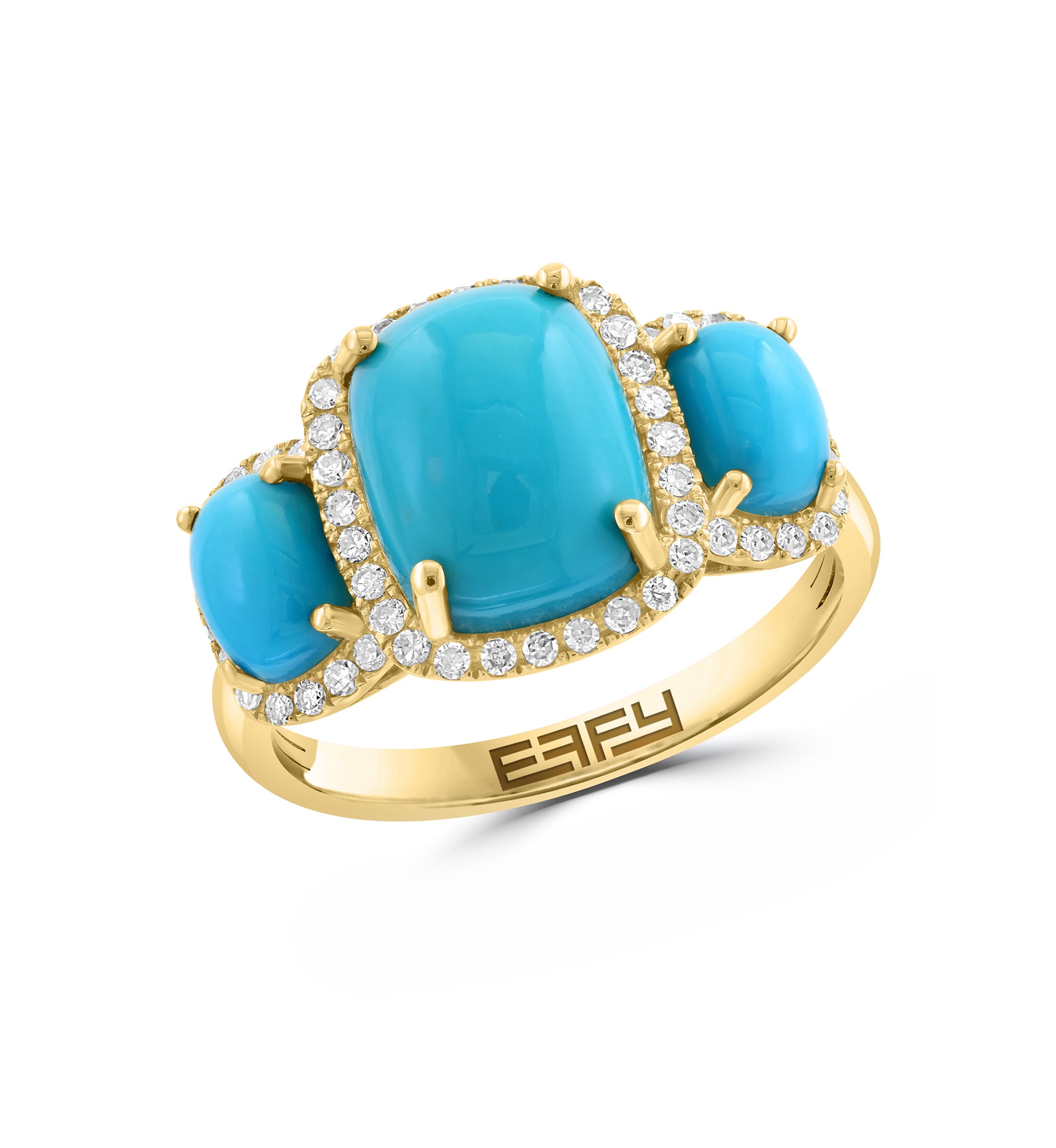 14K Yellow Gold Diamond, Turquoise Ring 