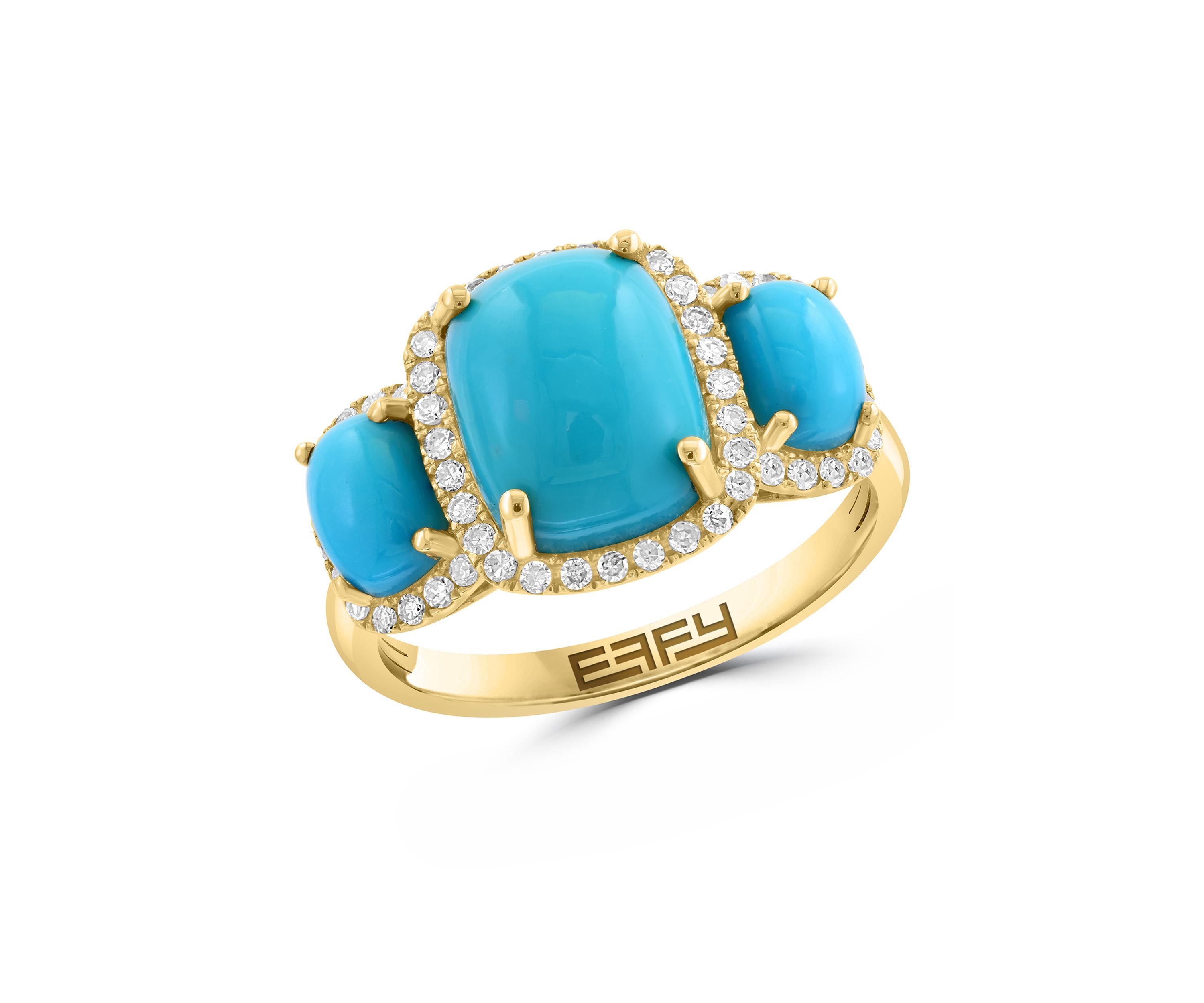14K Yellow Gold Diamond, Turquoise Ring 