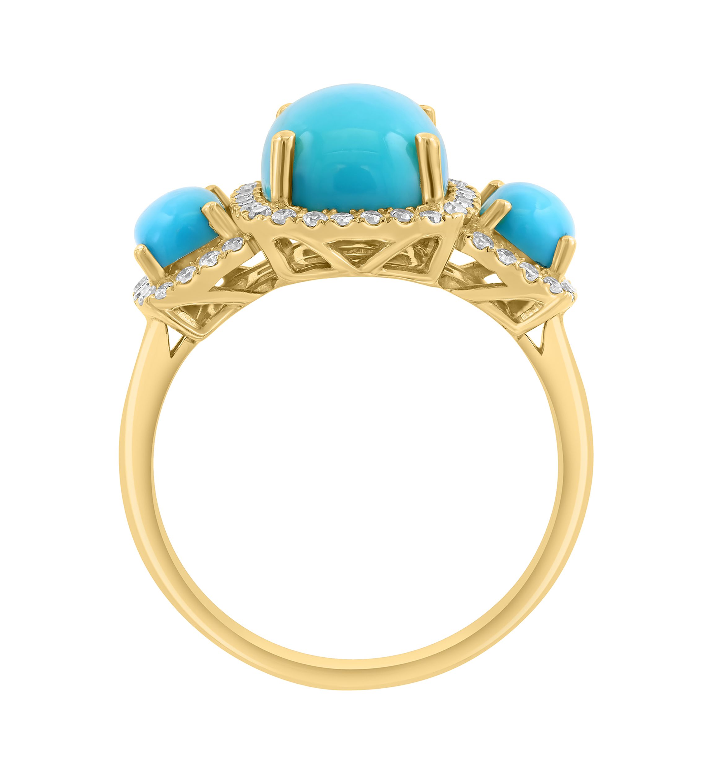 14K Yellow Gold Diamond, Turquoise Ring 