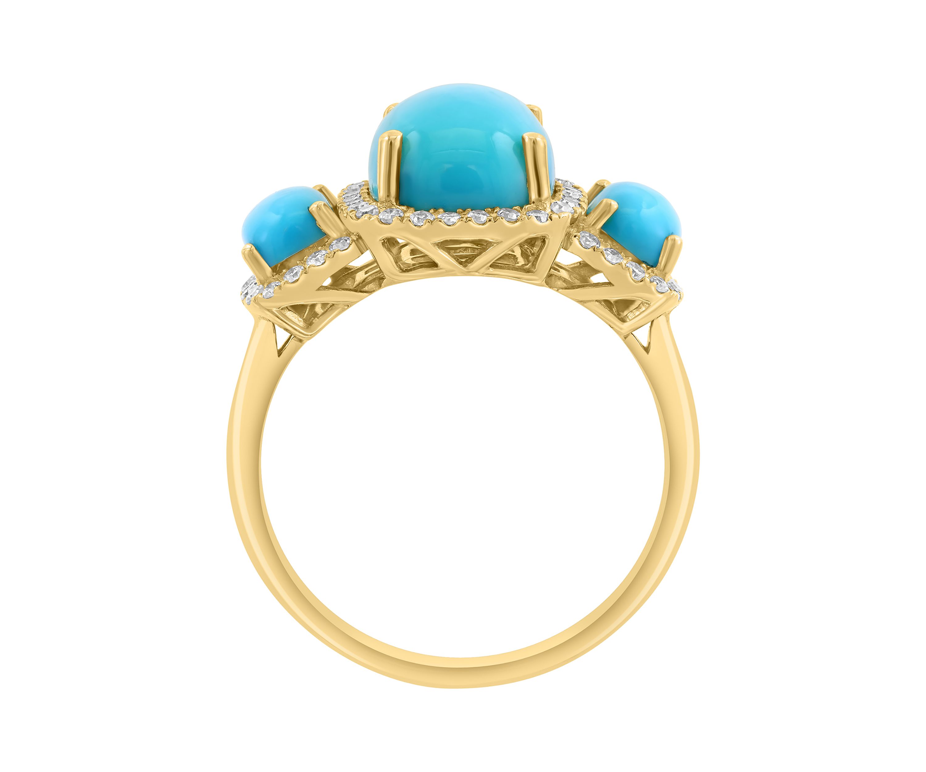 14K Yellow Gold Diamond, Turquoise Ring 
