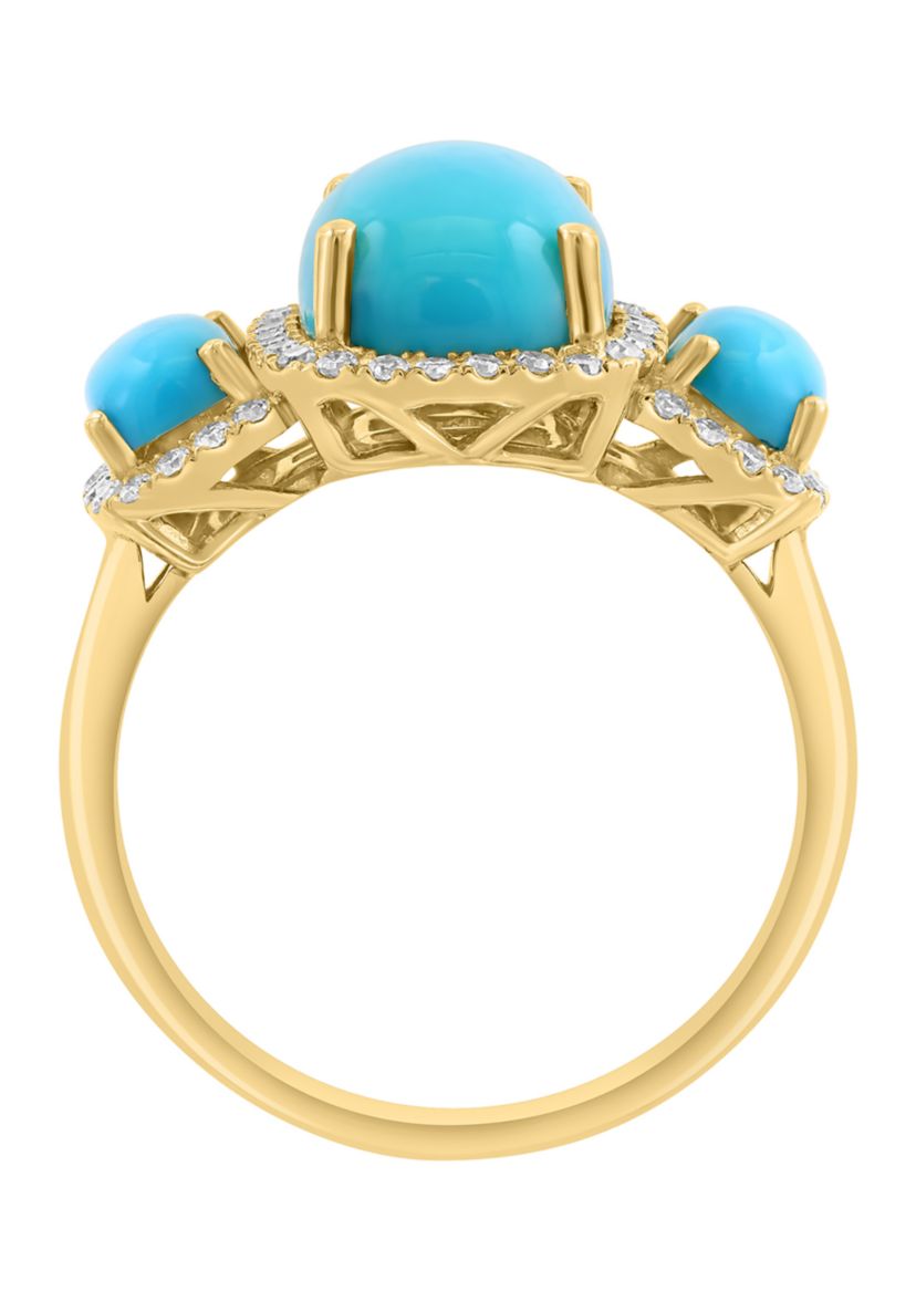 14K Yellow Gold Diamond, Turquoise Ring 