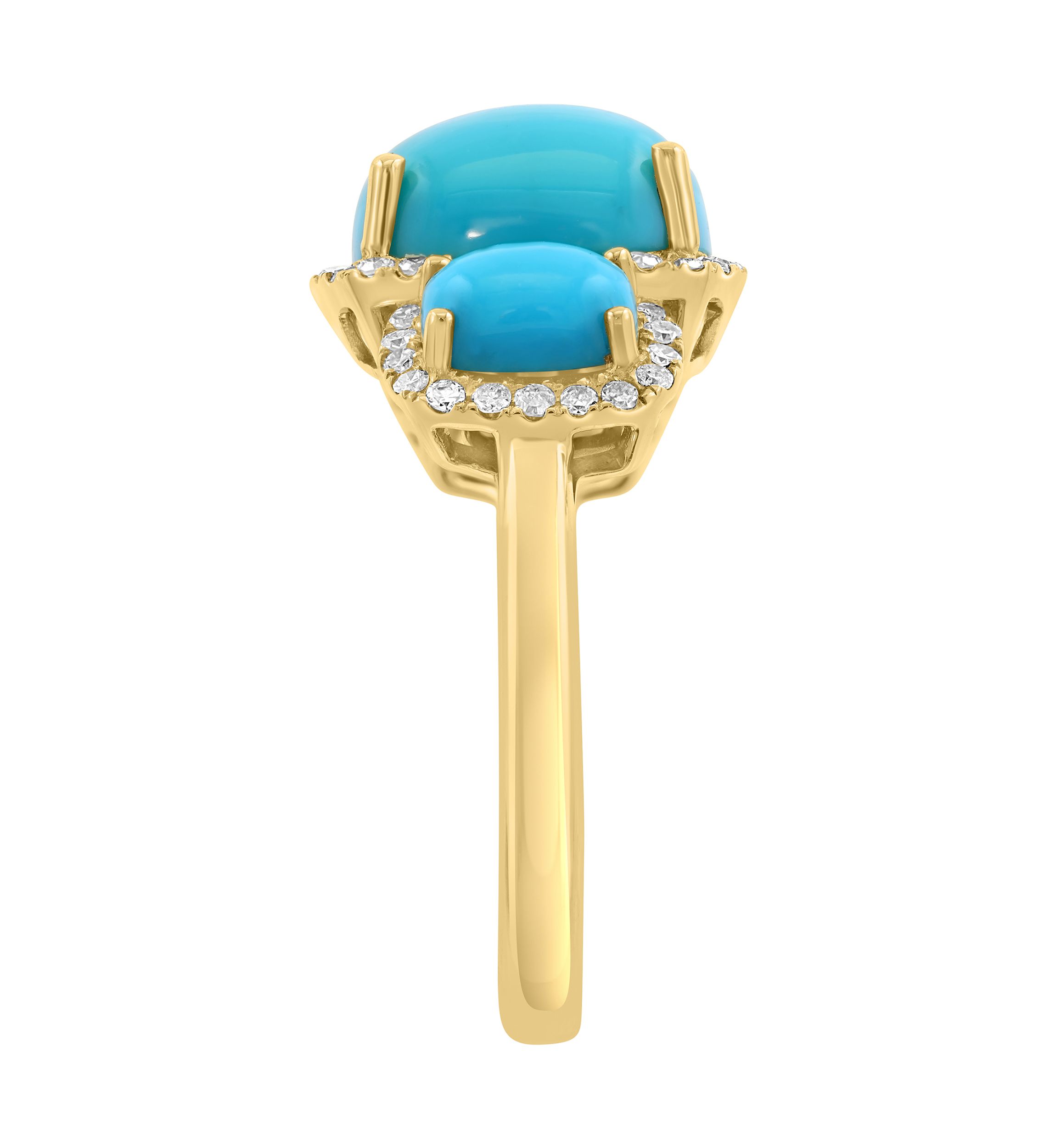 14K Yellow Gold Diamond, Turquoise Ring 