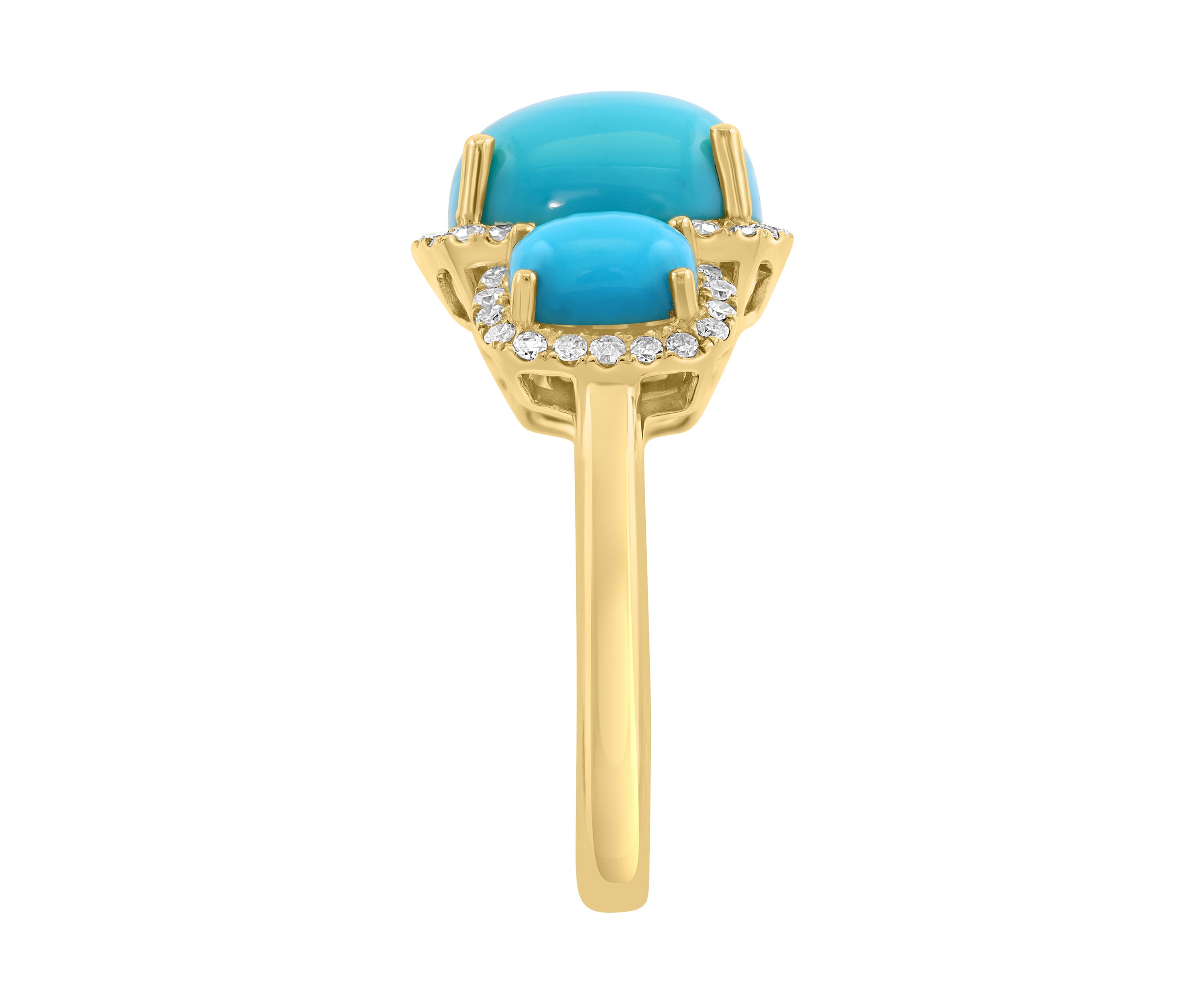 14K Yellow Gold Diamond, Turquoise Ring 