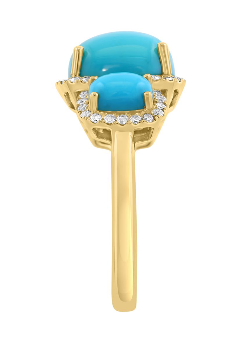 14K Yellow Gold Diamond, Turquoise Ring 