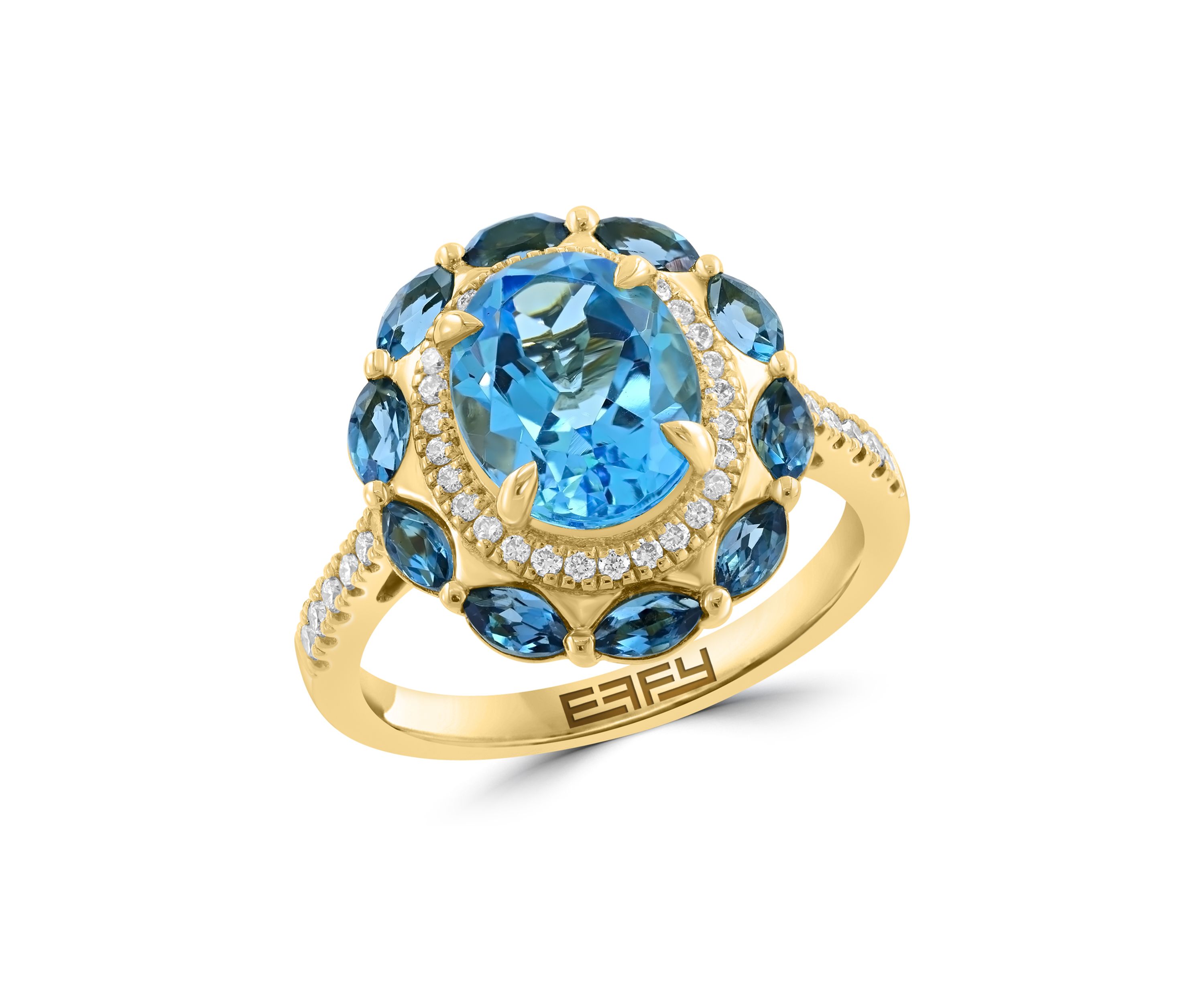 14K Yellow Gold Diamond and Blue Topaz Ring