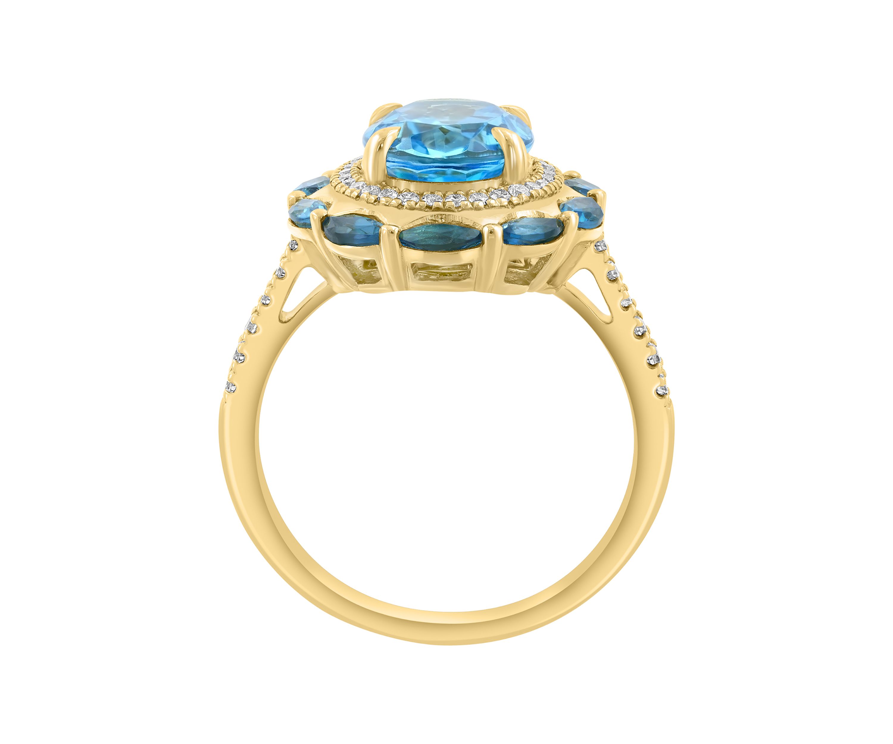 14K Yellow Gold Diamond and Blue Topaz Ring
