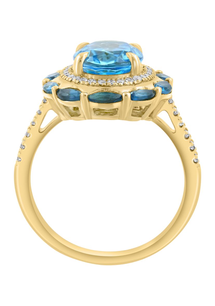 14K Yellow Gold Diamond and Blue Topaz Ring