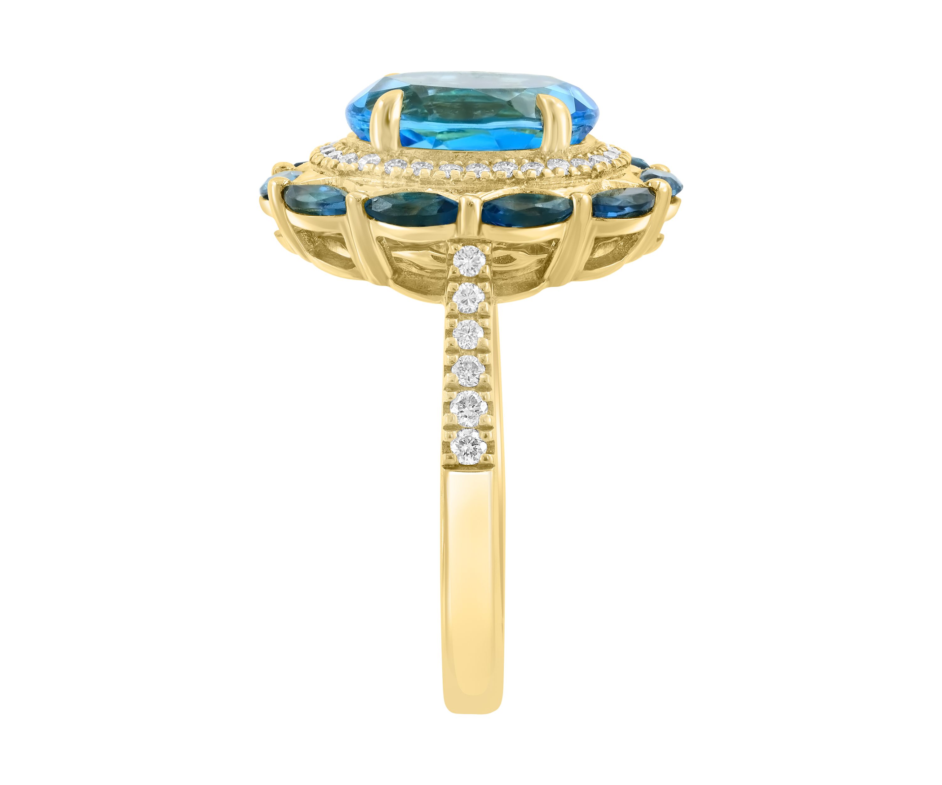 14K Yellow Gold Diamond and Blue Topaz Ring