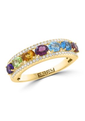Effy Diamond Amethyst Blue Topaz London Blue Topaz Citrine Garnet Rhodolite Peridot Ring in 14K Yellow Gold, 7